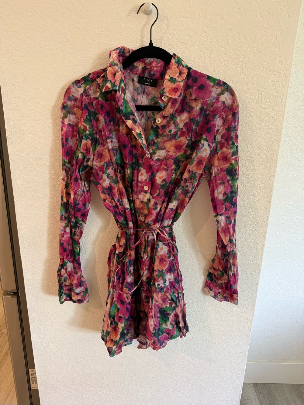 Vici Floral Button-Front Tie-Waist Romper - Pink Multicolor